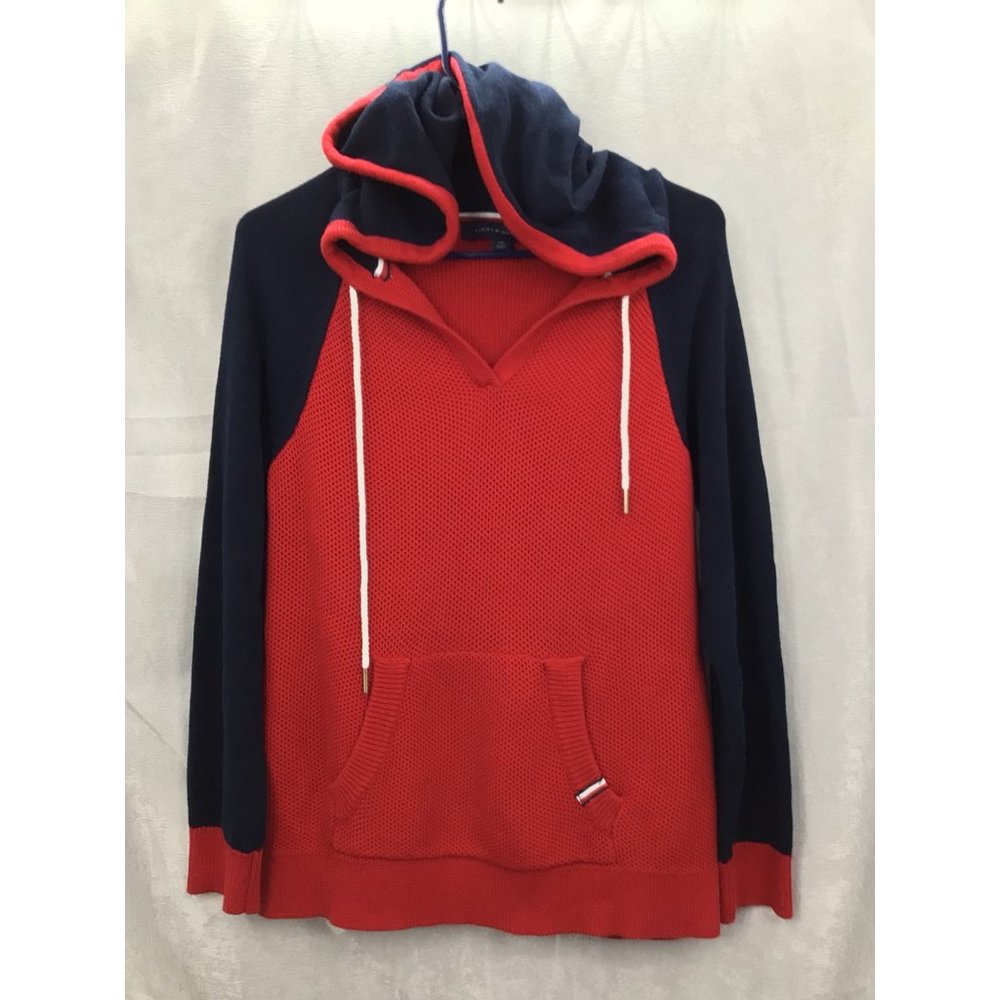 Tommy Hilfiger Women's Knit Pullover Hoodie Size SmallRed/Navy